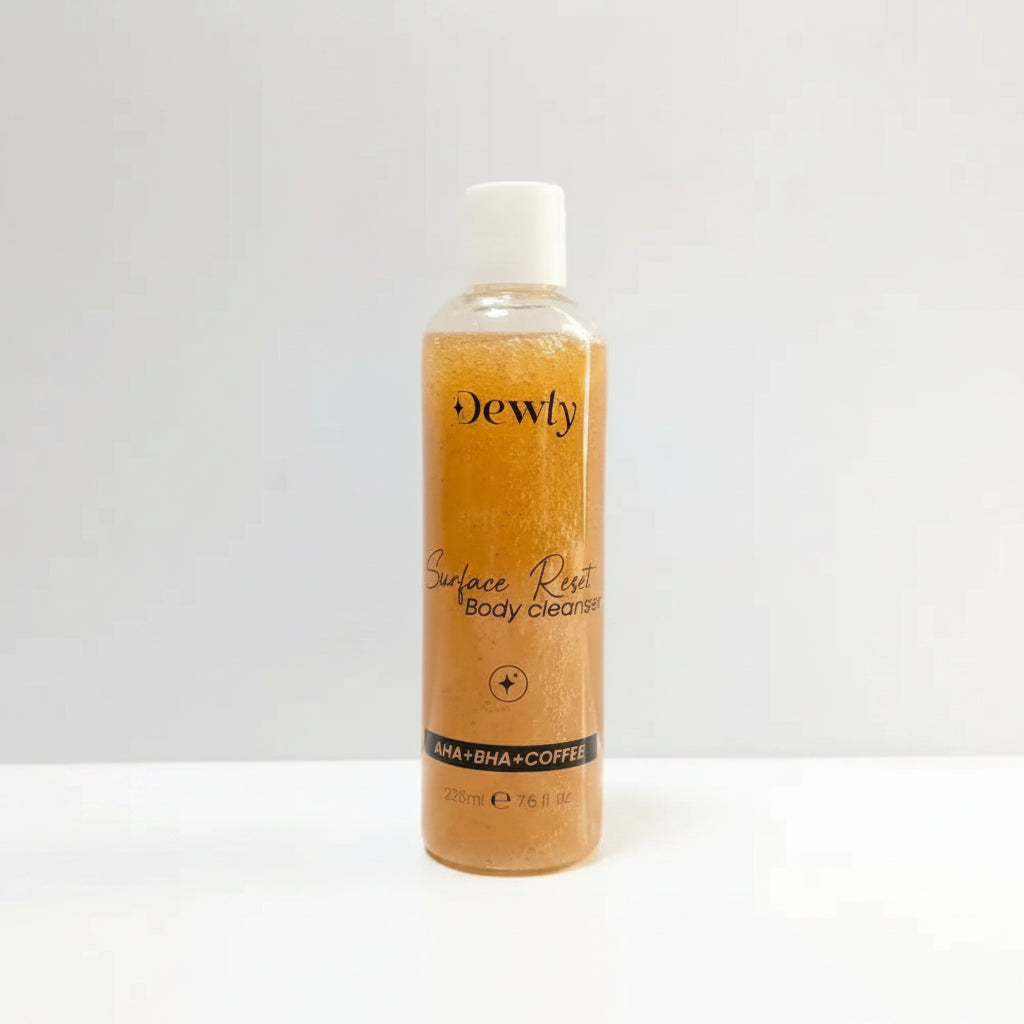 Dewty Surface Reset body cleanser bottle on a white background